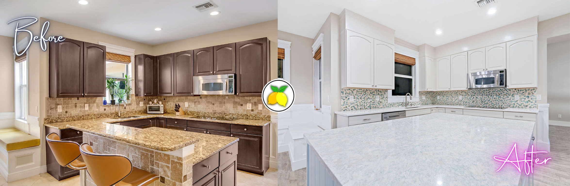 From left Before and After:   Home in Rialto Kitchen Renovation