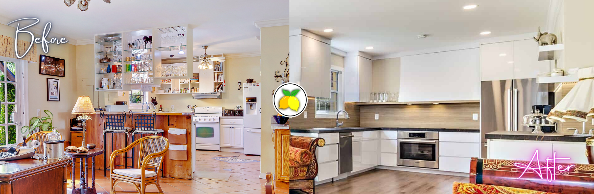 Before and after:     Grandview Gardens Bed &amp; Breakfast total kitchen renovation 