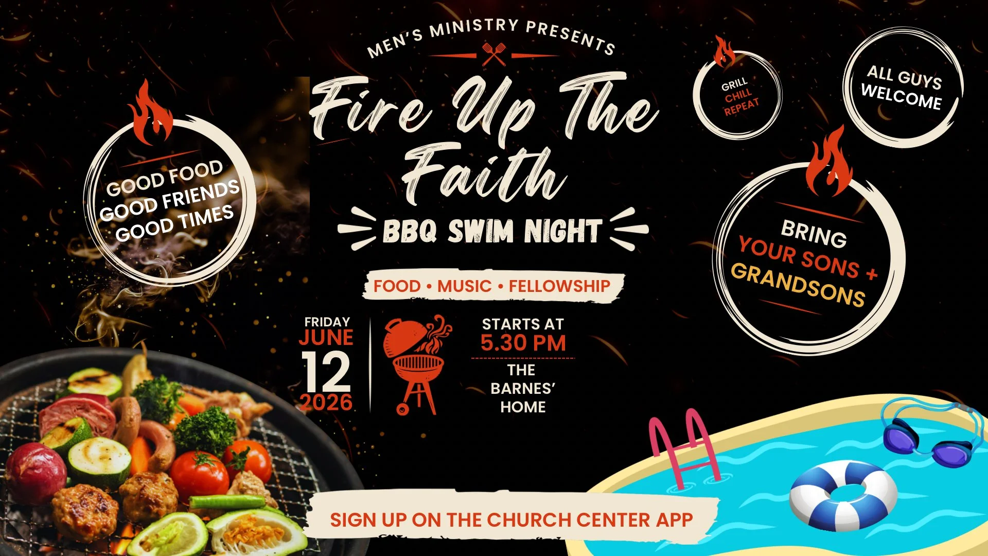 Men's Ministry: Fire Up the Faith — BBQ &amp; Swim Night