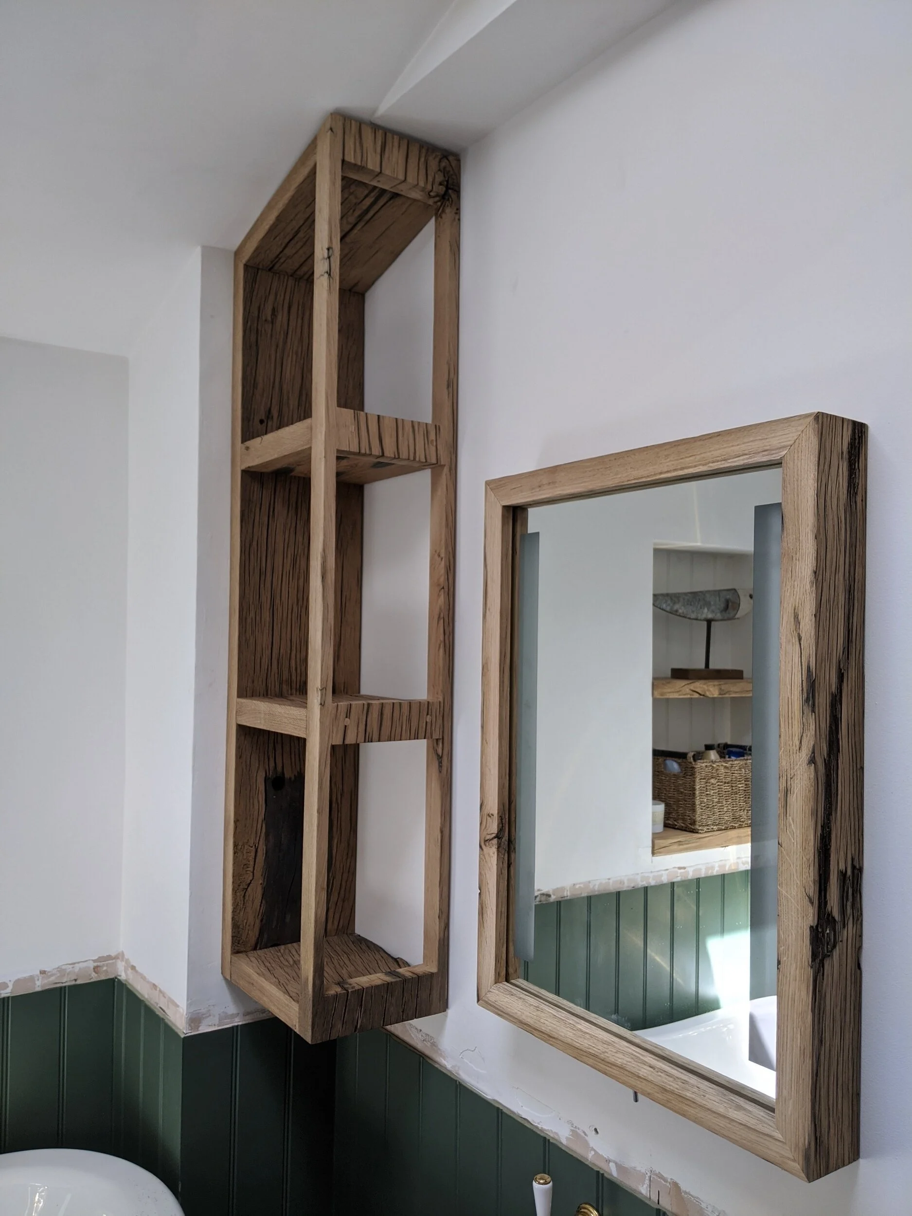 Bespoke oak towel shelving unit