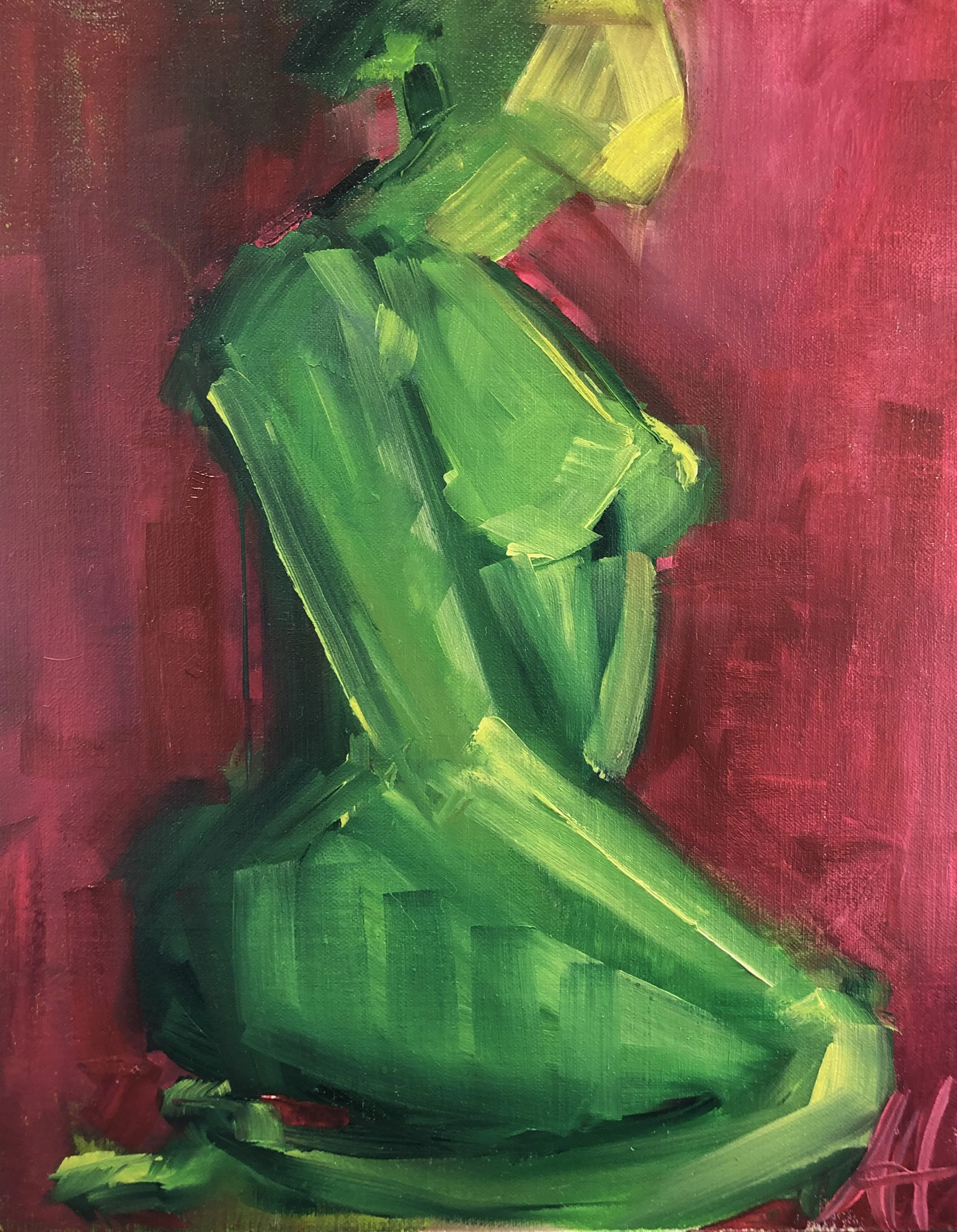 Figure Study Green on Raspberry 
