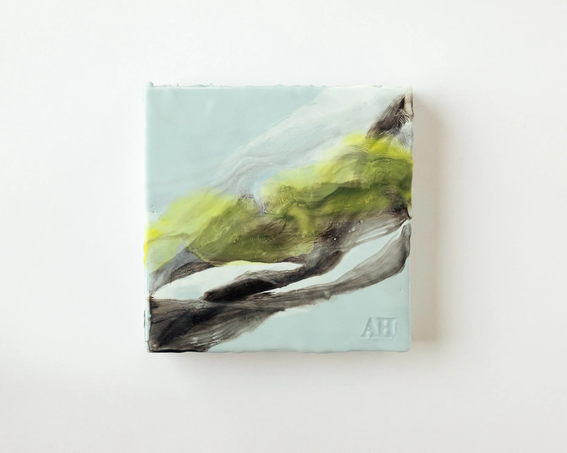 Untitled Encaustic Blue and Chartreuse