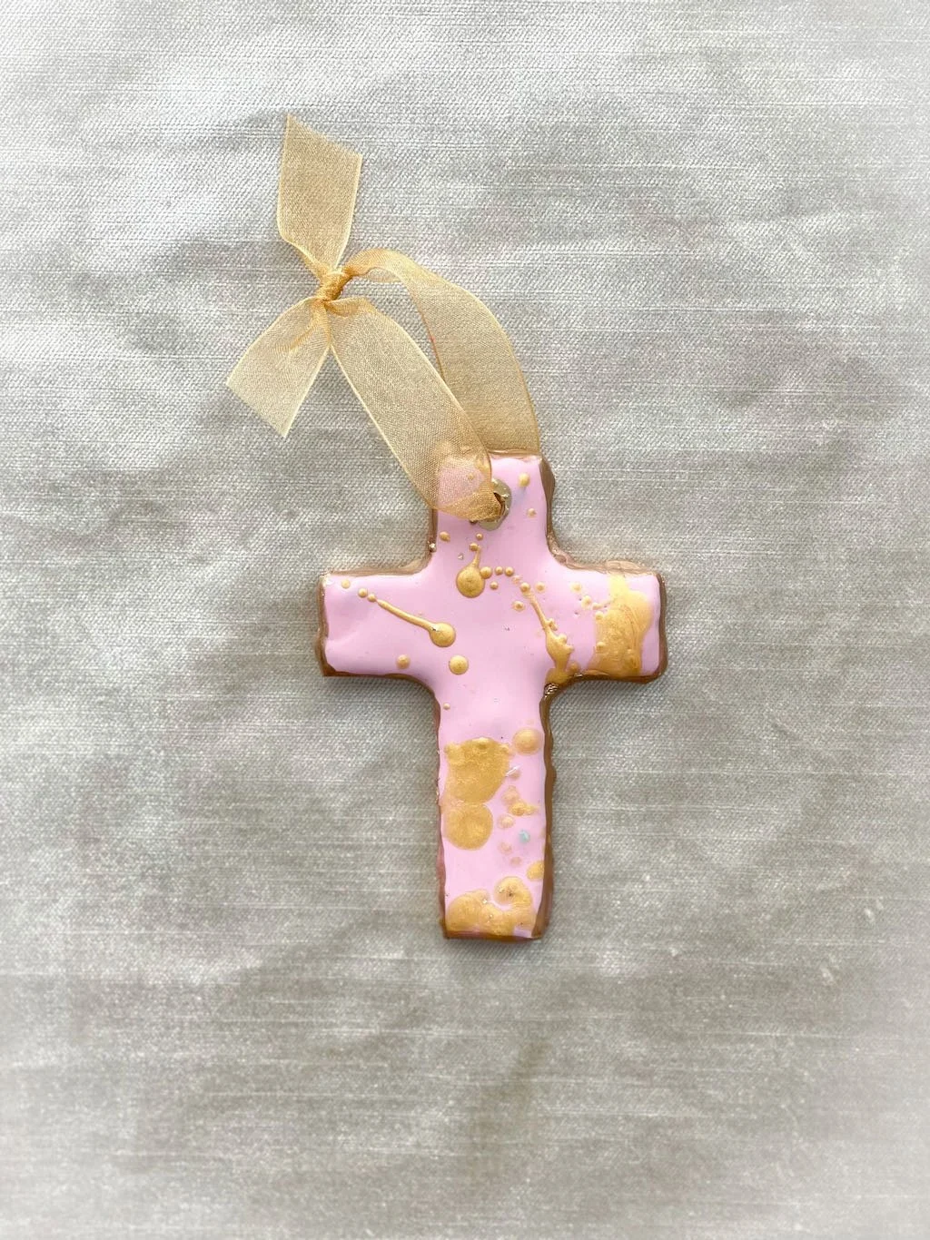 Encaustic Cross Ornament-Pink