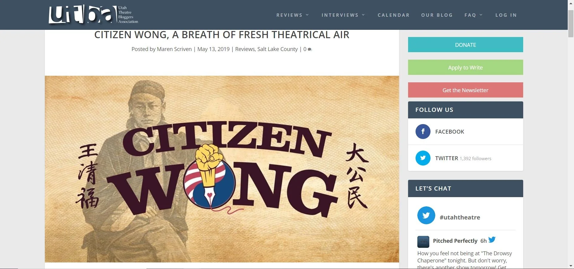 CITIZEN WONG, A BREATH OF FRESH THEATRICAL AIR