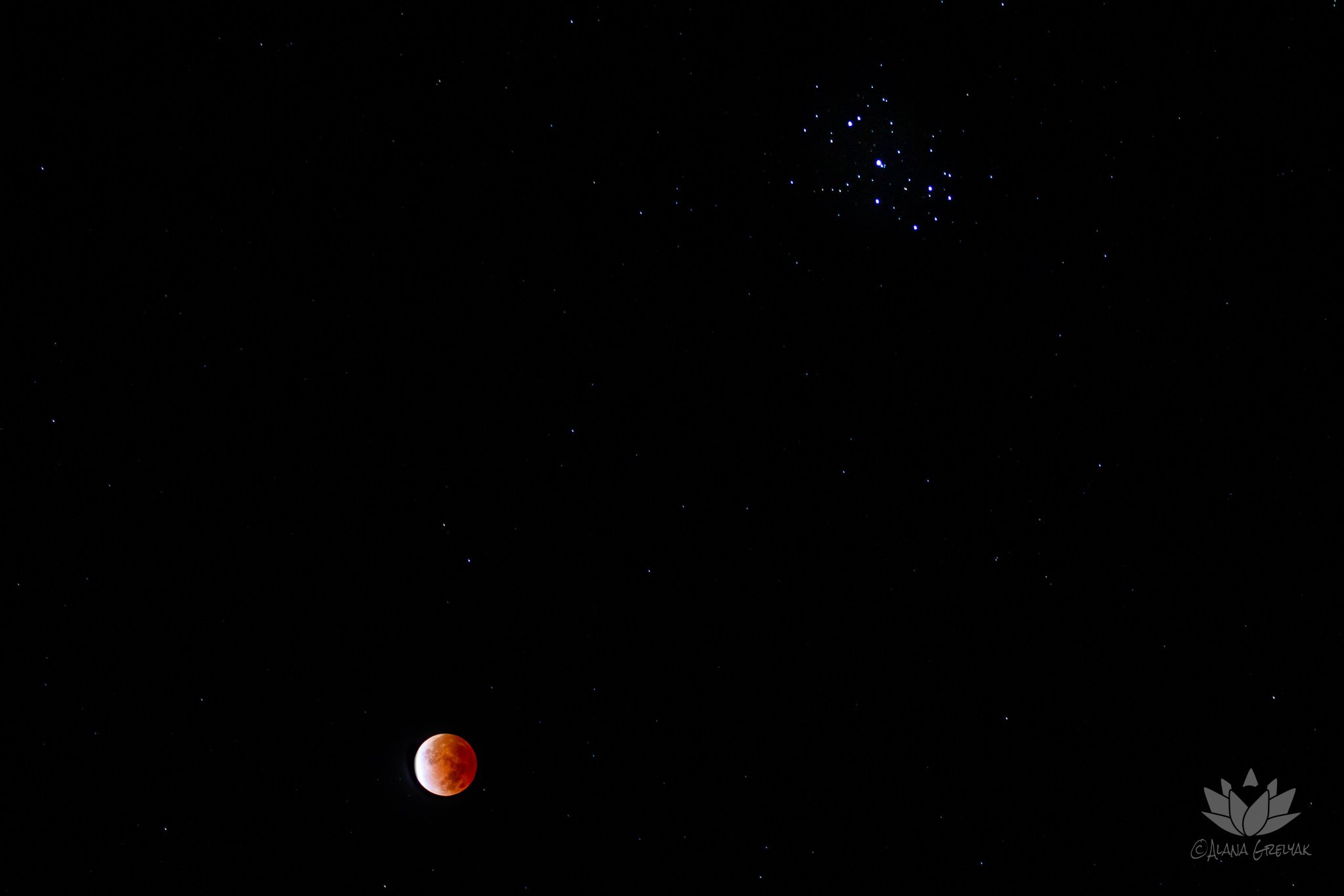 Pleiades And the Eclipsed Moon