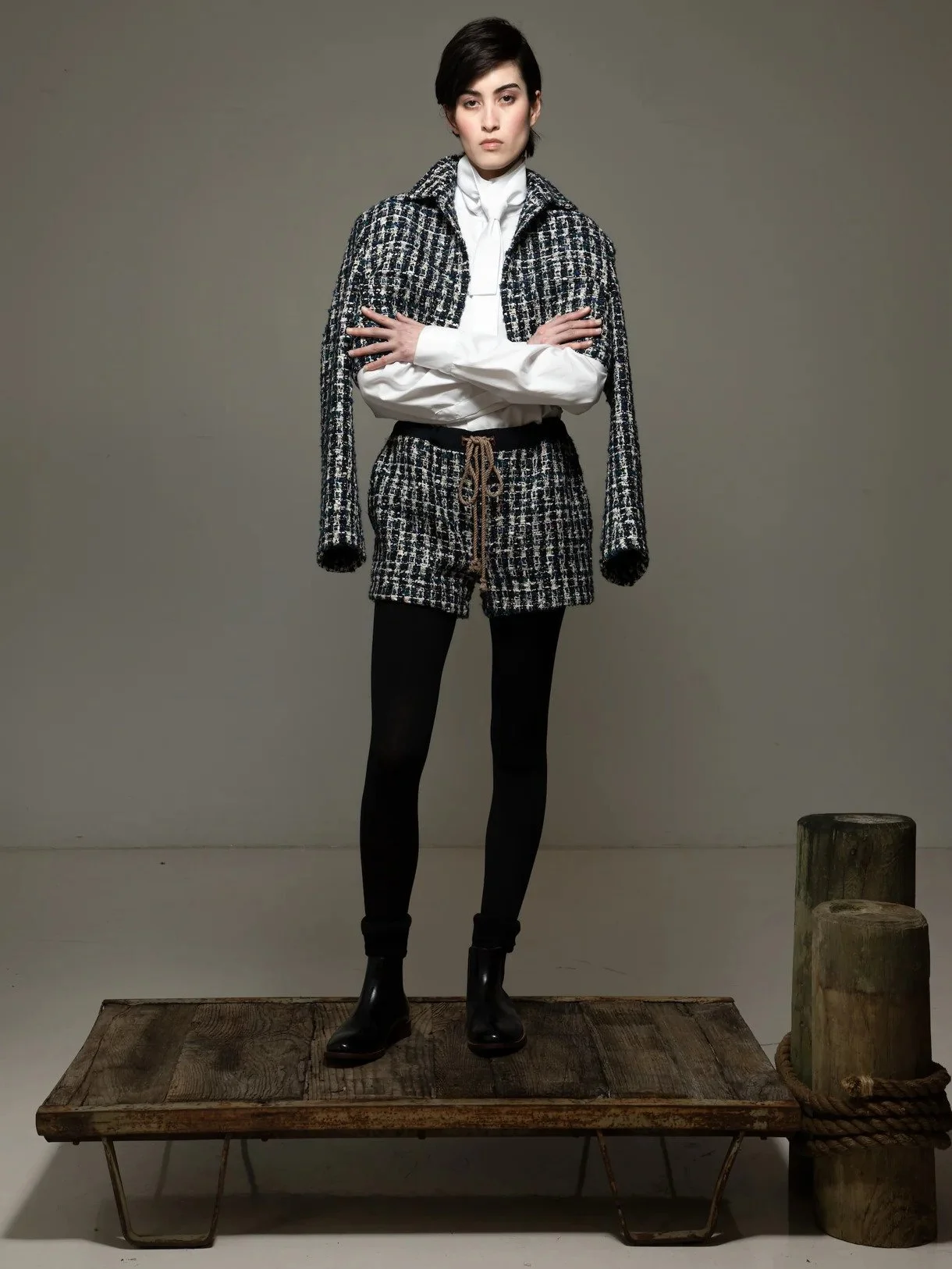 crop jacket: onyx/marine/stripe salt + pepper tweed | the salting