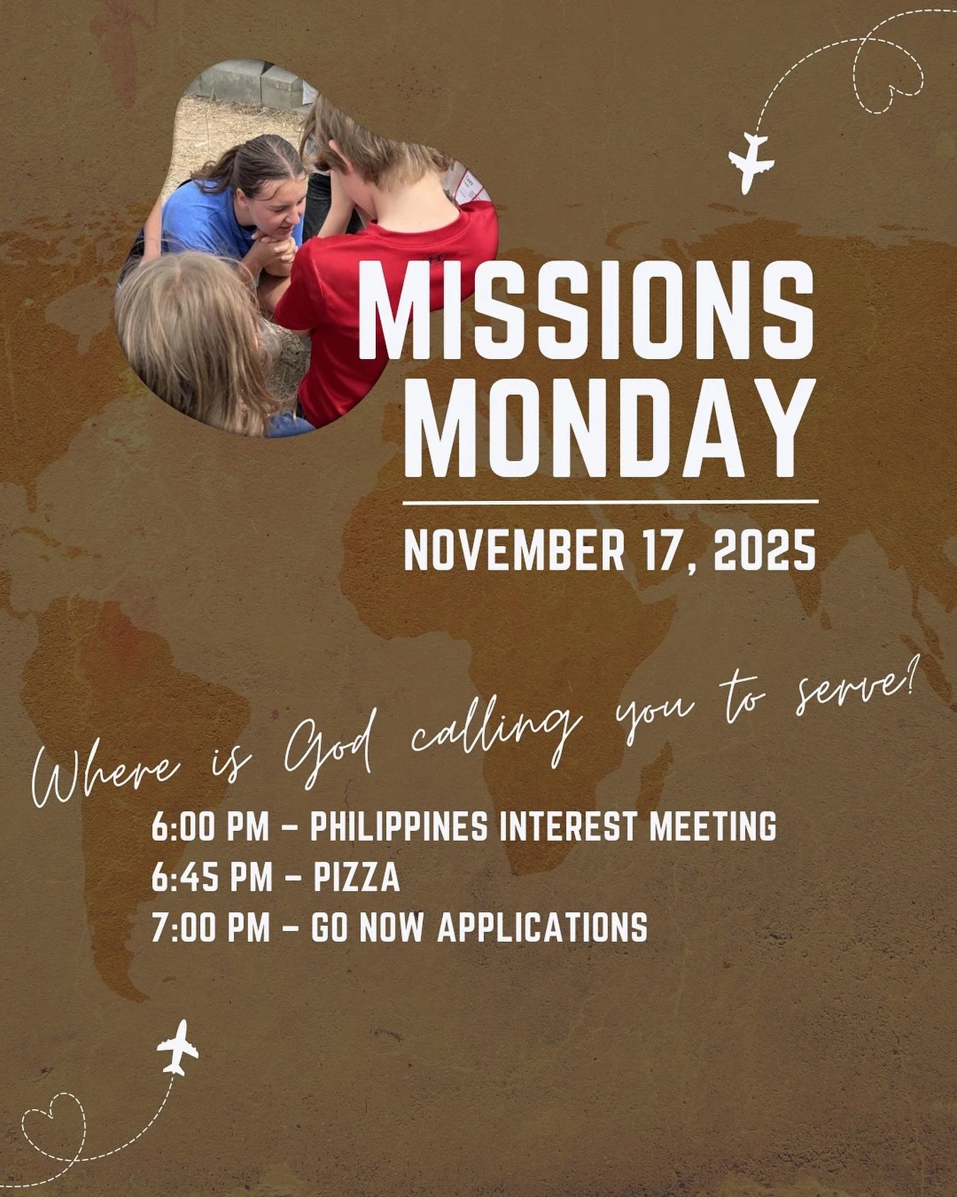 Philippines Mission Trip interest meeting and GoNow Applications next Monday in the BSM. Not IF, but WHERE is God calling you to serve?