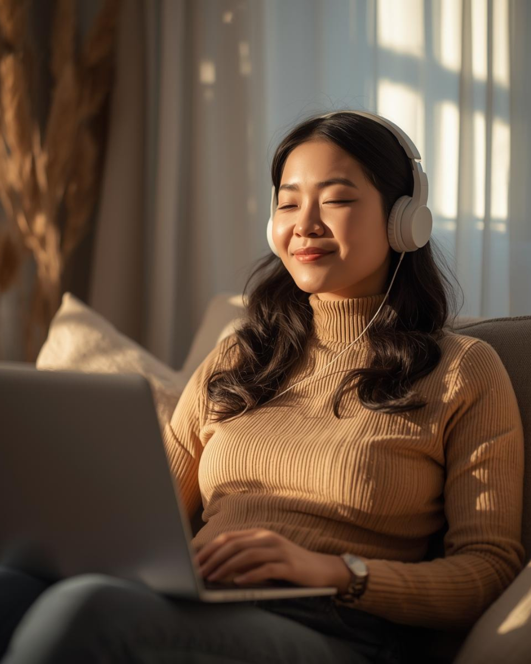Woman reflecting during an online 1:1 transformation session to reprogram subconscious limits and experience emotional healing.