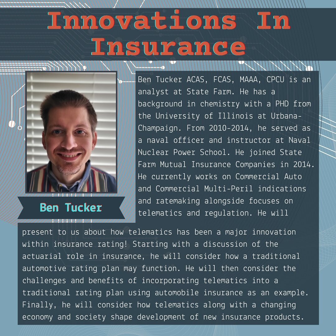 The Risk Analytics Symposium 2024: Innovations in insurance is on its way! 

For our fourth speaker we are happy to announce Ben Tucker! He will be presenting to us about the major role that telematics play in insurance rating.

For more information,