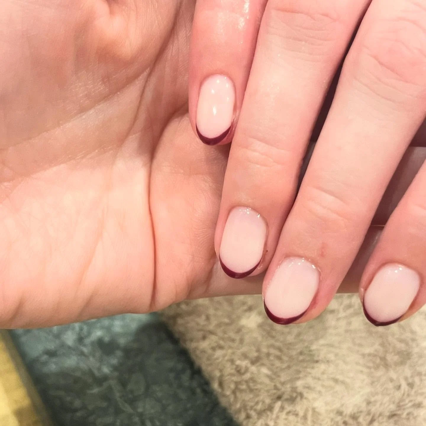 Autumnal french tips 🍂🍷
 
Believe it or not, we&rsquo;re only two nail appointments away from Christmas! If you&rsquo;d like to get organised then our Christmas diary is open. We might be having somebody back for a few days over Christmas too! (Kay