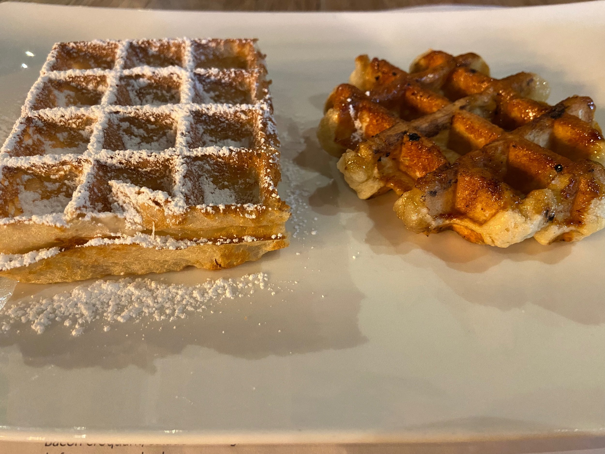  There isn’t such thing as a Belgian waffle - there are the fluffy Brussels waffles and the sweeter and denser Liege waffles. I got to try both and both are delicious. 