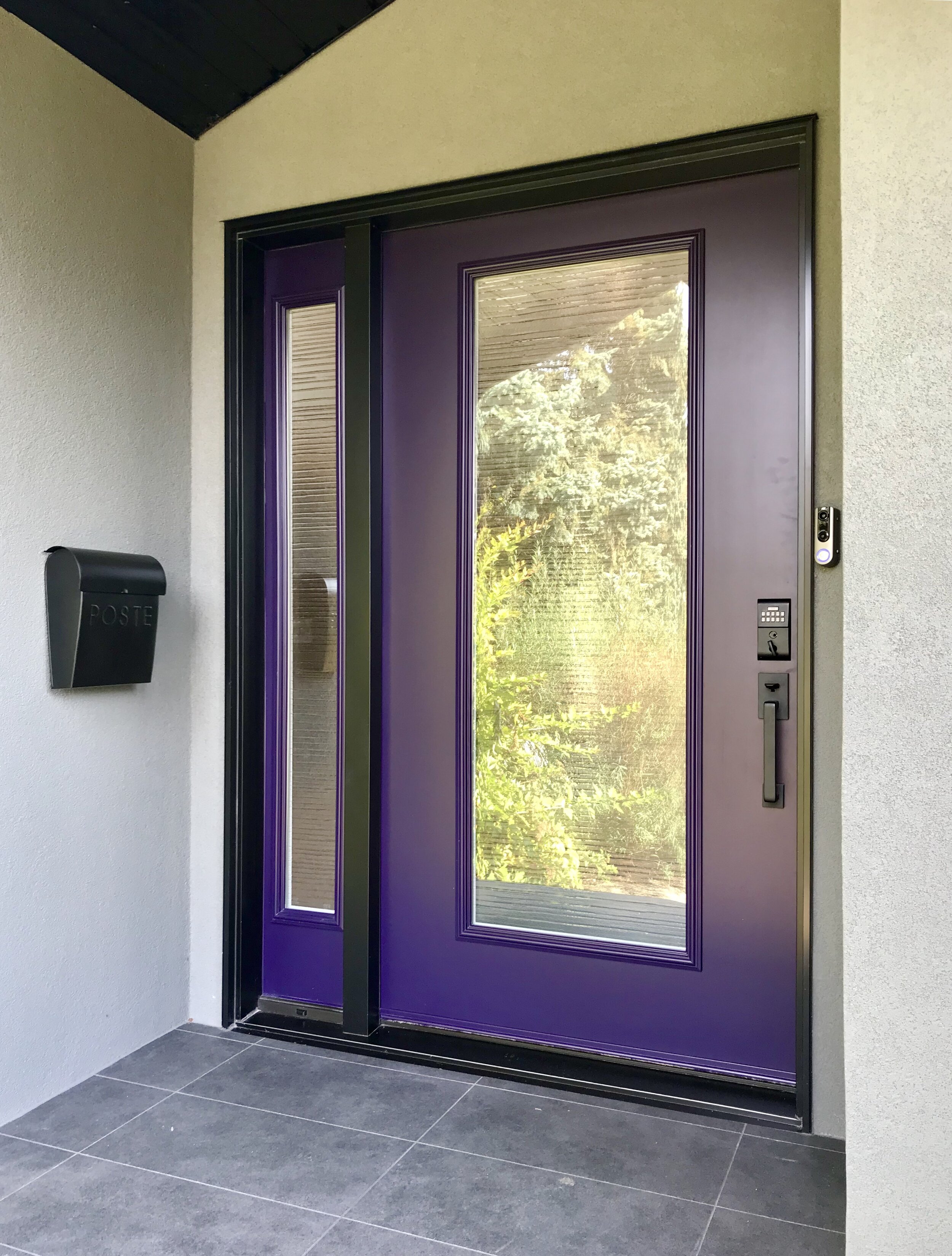 Exterior-Renovation-Purple Front Door-Style Maven Decor Interior Design-Edmonton Canada