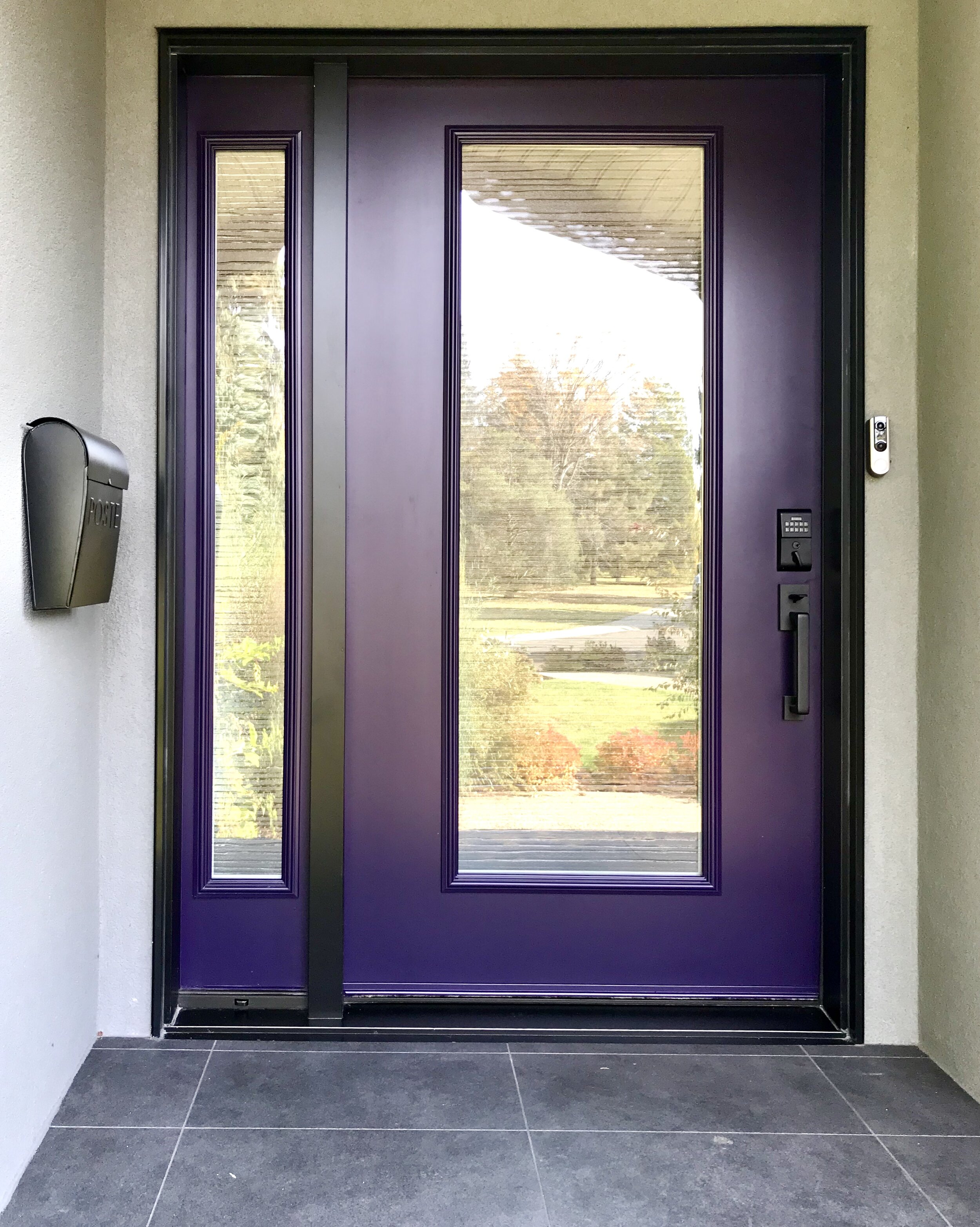 Exterior-Renovation-Front Door-Purple-Style Maven Decor Interior Design-Edmonton Canada