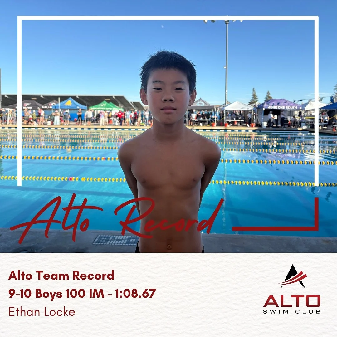 Huge congratulations to Ethan Locke for breaking the Alto 9-10 Boys 100 IM team record! He clocked in a 1:08.67 at the SUNN meet a couple weekends ago. Way to go Ethan!! #LetsGoAlto #FasterWithAlto #AltoRecordBreakers #GreaterTogether