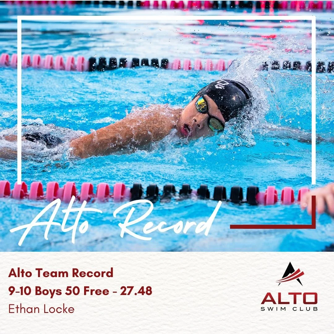 New Team Record! 🔥🔥 Congratulations to Ethan Locke on setting a new 9-10 boys team record in the 50 Free! Ethan posted a 27.48 this past weekend at the DACA meet! Way to go Ethan &amp; let&rsquo;s go Alto!! #AltoRecordBreakers #FasterWithAlto #Grea