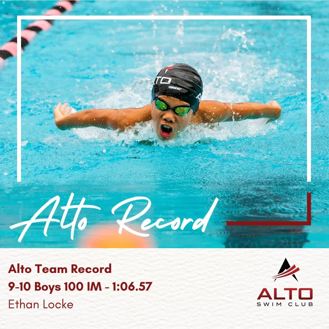 New Team Record! 🔥🔥 Congratulations to Ethan Locke on setting a new 9-10 boys team record in the 100 IM! Ethan posted a 1:06.57 last weekend at the DACA meet! Way to go Ethan &amp; let&rsquo;s go Alto!! #AltoRecordBreakers #FasterWithAlto #GreaterT
