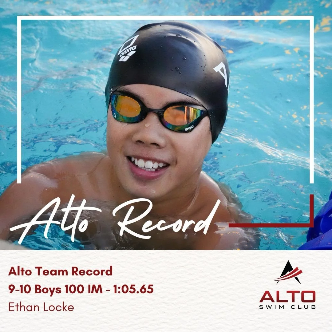 New Team Record! 🔥🔥 Congratulations to Ethan Locke for breaking his own 9-10 boys team record in the 100 IM! Ethan posted a 1:05.65 this weekend at Age Group Champs! Way to go Ethan &amp; let&rsquo;s go Alto!! #AltoRecordBreakers #FasterWithAlto #G