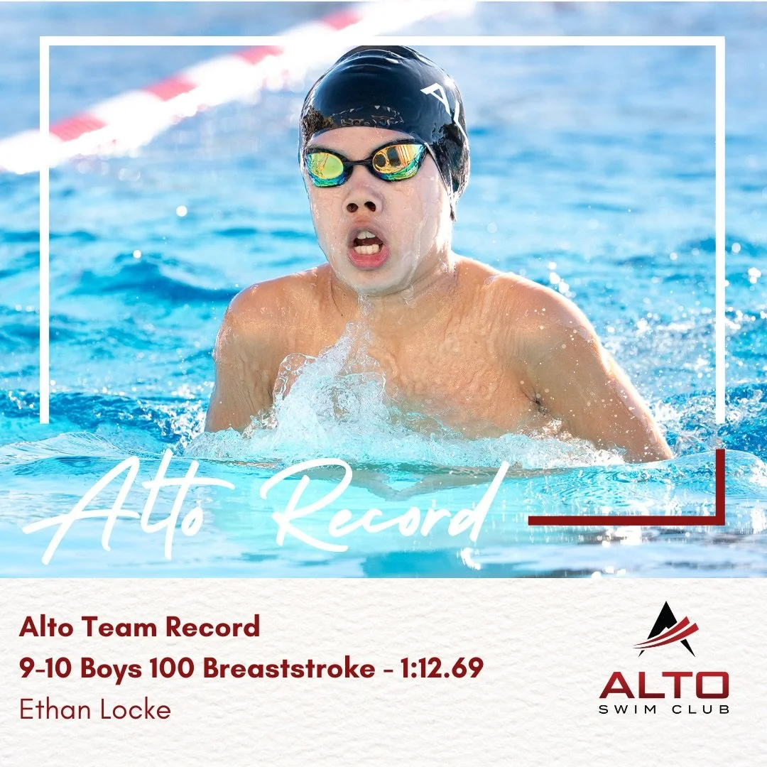 New Team Record! 🔥🔥 Congratulations to Ethan Locke for breaking his own 9-10 boys team record in the 100 Breast! Ethan posted a 1:12.69 this past weekend at Age Group Champs! Way to go Ethan &amp; let&rsquo;s go Alto!! #AltoRecordBreakers #FasterWi