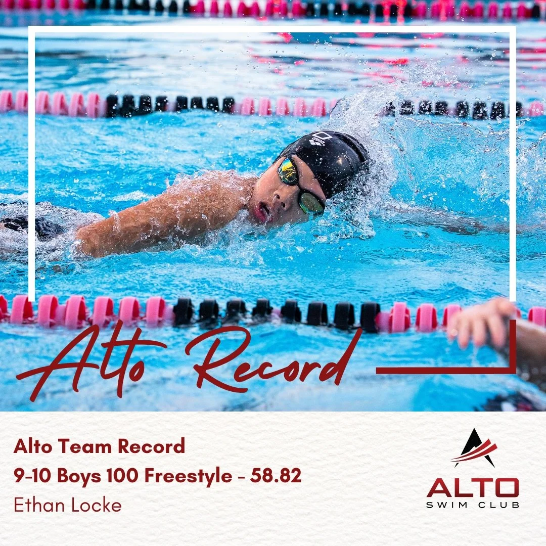 New Team Record! 🔥🔥 Congratulations to Ethan Locke for breaking his own 9-10 boys team record in the 100 Free! Ethan posted a 58.82 this past weekend at Age Group Champs! Way to go Ethan &amp; let&rsquo;s go Alto!! #AltoRecordBreakers #FasterWithAl