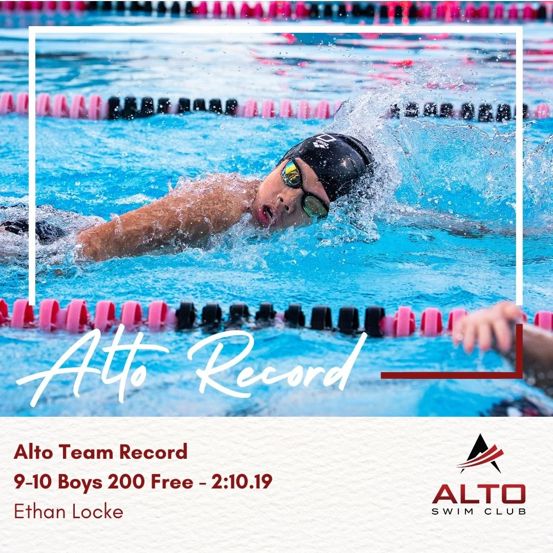 New Team Record‼️ 🔥🔥 Congratulations to Ethan Locke for breaking the Alto Boys 9-10 200 Freestyle Team Record! He posted a 2:10.19 today at Far Westerns in Morgan Hill! Let&rsquo;s go Ethan &amp; let&rsquo;s go Alto!! #FasterWithAlto #AltoRecordBre