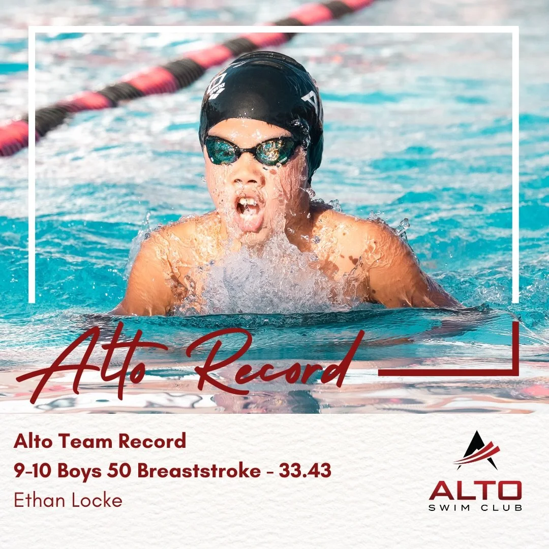 New Team Record‼️ 🔥🔥 Congratulations to Ethan Locke for tying the Alto Boys 9-10 50 Breaststroke Team Record! He posted a 33.43 last week at Far Westerns in Morgan Hill! Let&rsquo;s go Ethan &amp; let&rsquo;s go Alto!! #FasterWithAlto #AltoRecordBr