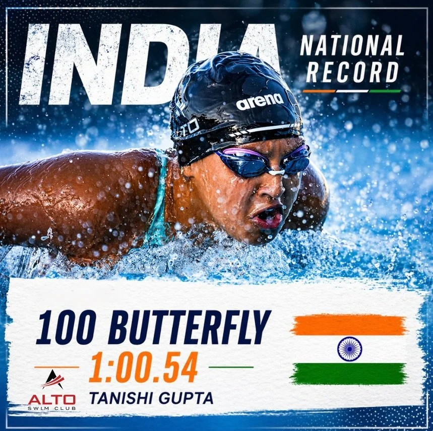 🔥🔥 National India Record &amp; Alto Team Record!! Congratulations to Tanishi Gupta for breaking the National&nbsp; India Record in the 100 Fly! She swam a 1:00.54 at the Malaysia Open last week! Let&rsquo;s go Tanishi!! #LetsGoAlto #FasterWithAlto 