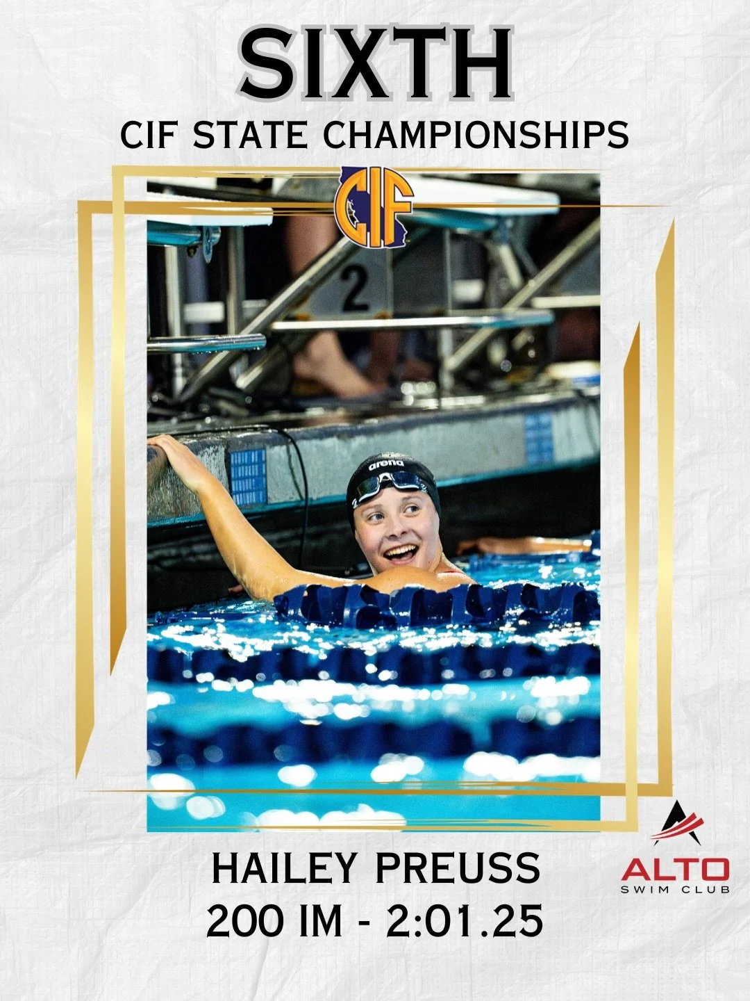 🔥🔥 Huge congratulations to Hailey Preuss for a strong showing at the CIF State Championships this past weekend in Clovis! We are so proud of you! 😁🏊&zwj;♀️💪 #LetsGoAlto #FasterWithAlto #GreaterTogether