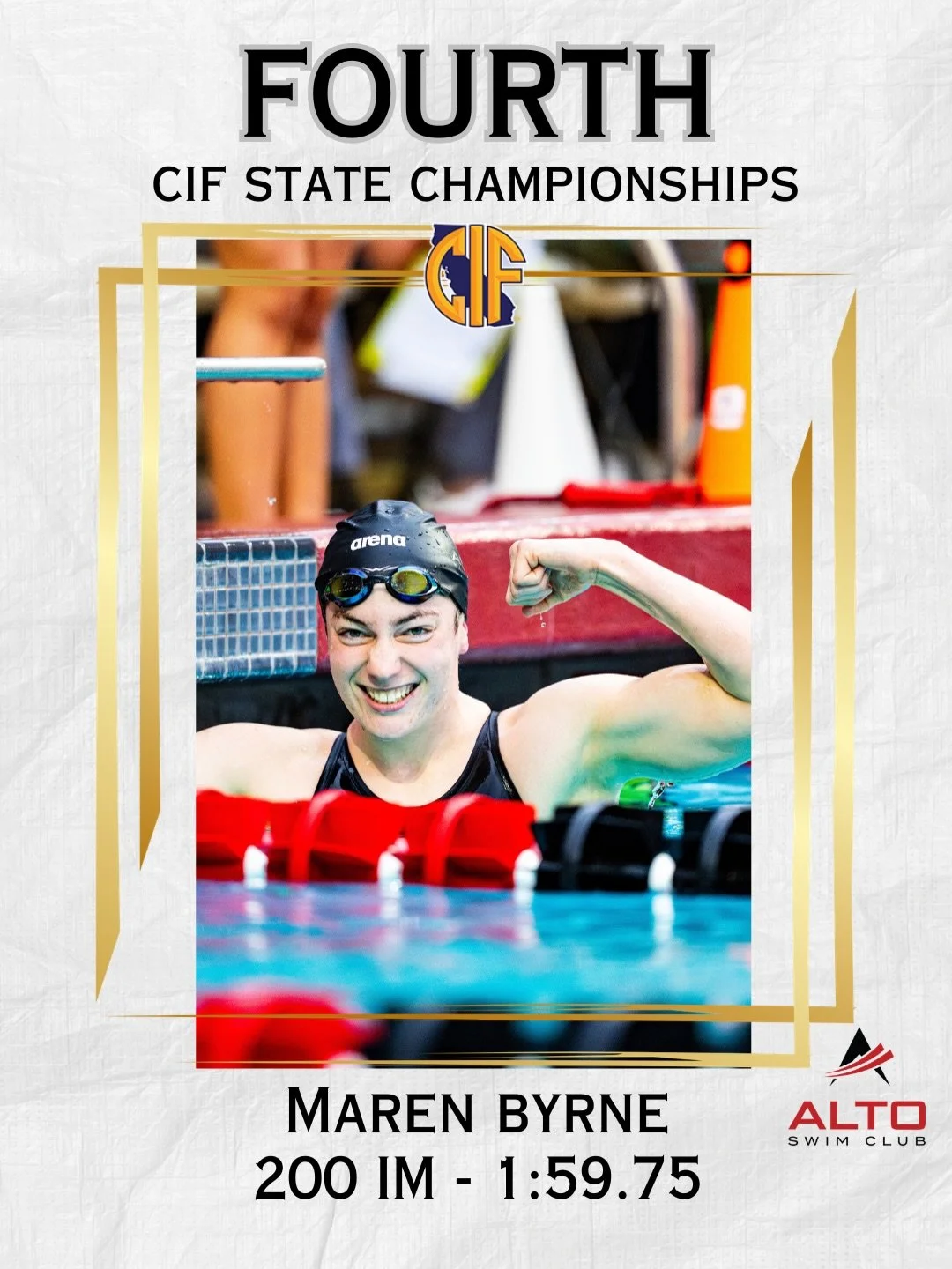 🔥🔥 Huge congratulations to Maren Byrne for a strong showing at the CIF State Championships this past weekend in Clovis! We are so proud of you! 😁🏊&zwj;♀️💪 #LetsGoAlto #FasterWithAlto #GreaterTogether
