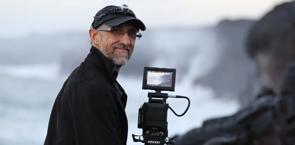 Michael Lienau filming at Kilauea Volcano, Hawaii