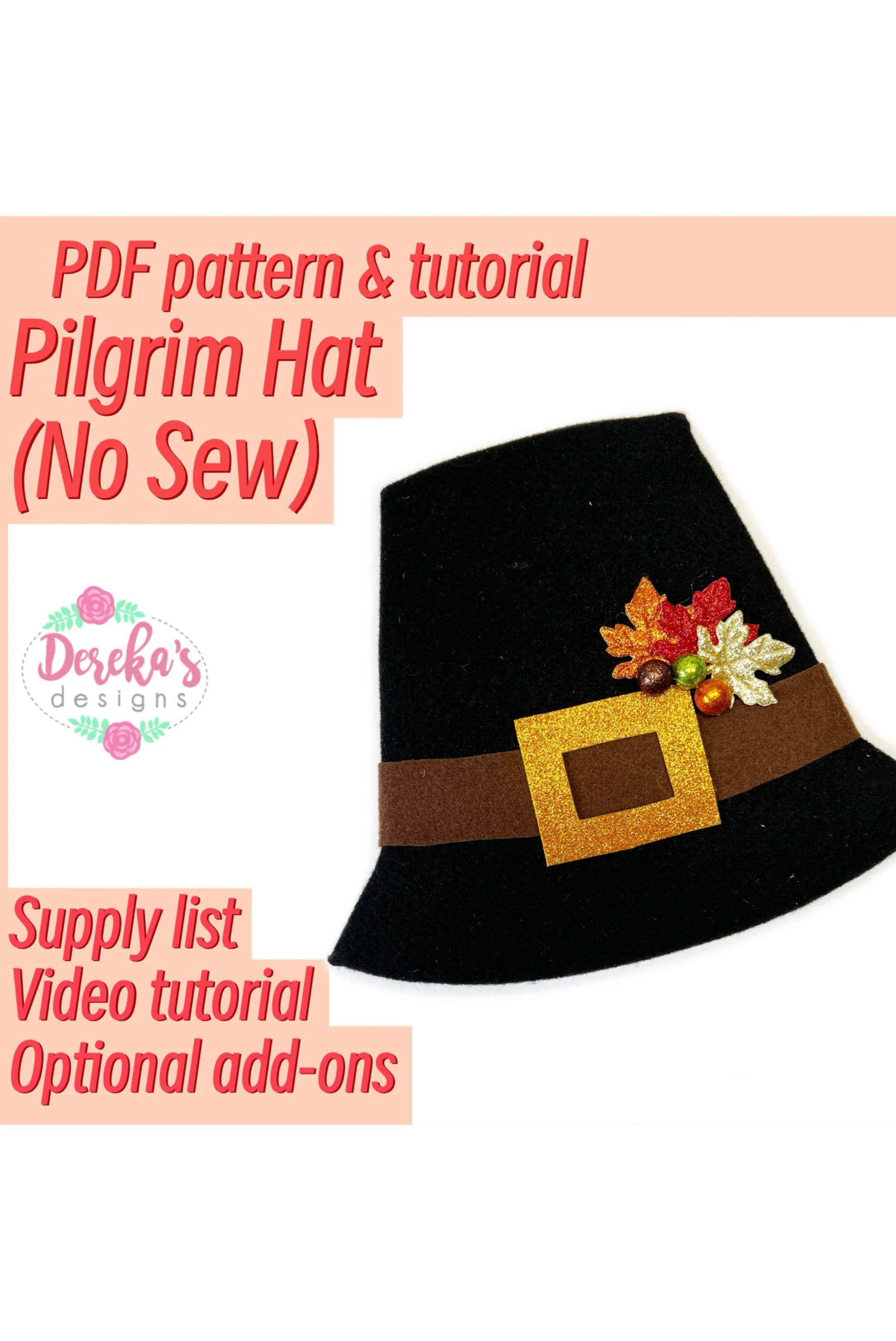 Pilgrim Hat Pattern (No Sew)- Digital Download