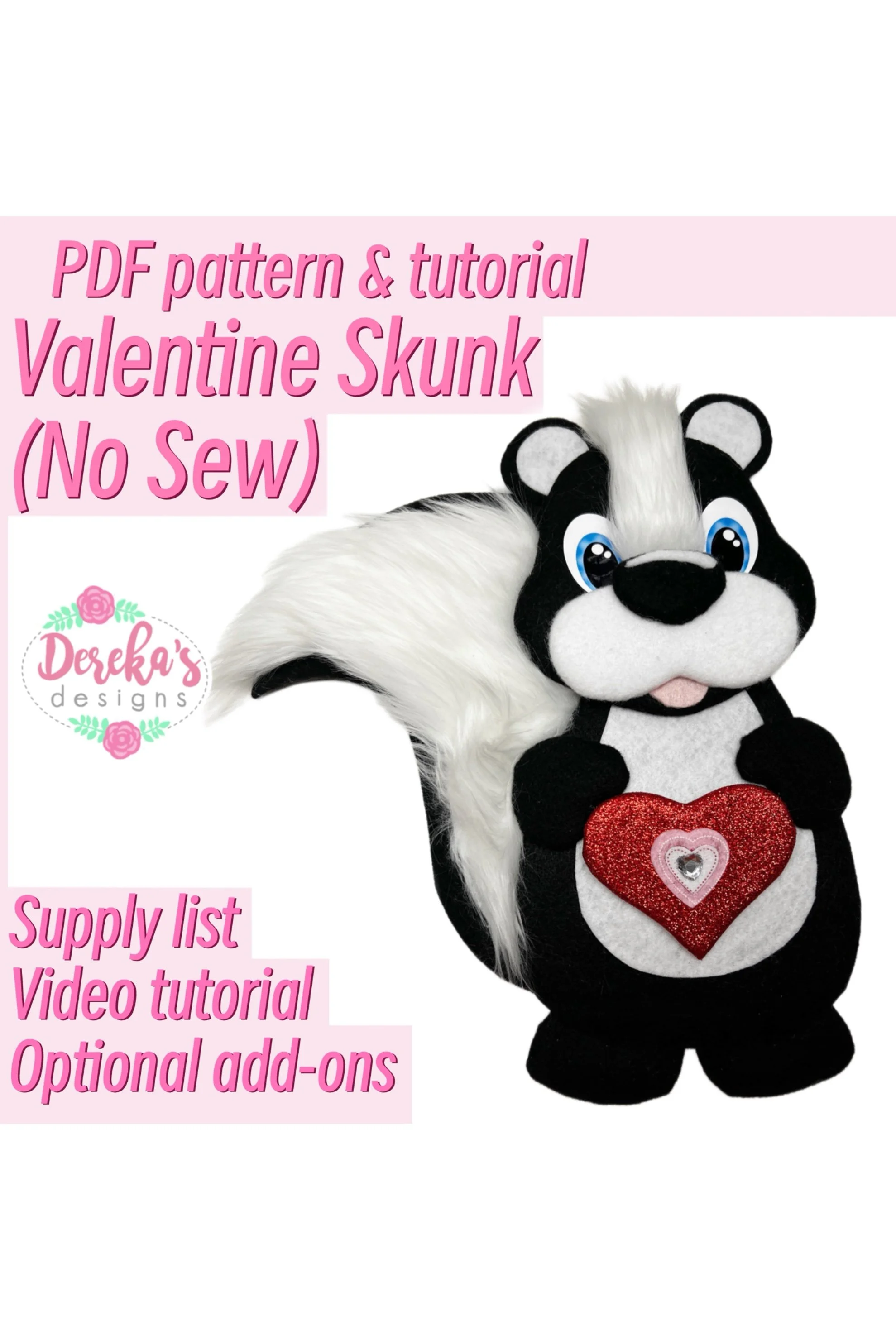 Valentine Skunk Pattern (No Sew)- Digital download