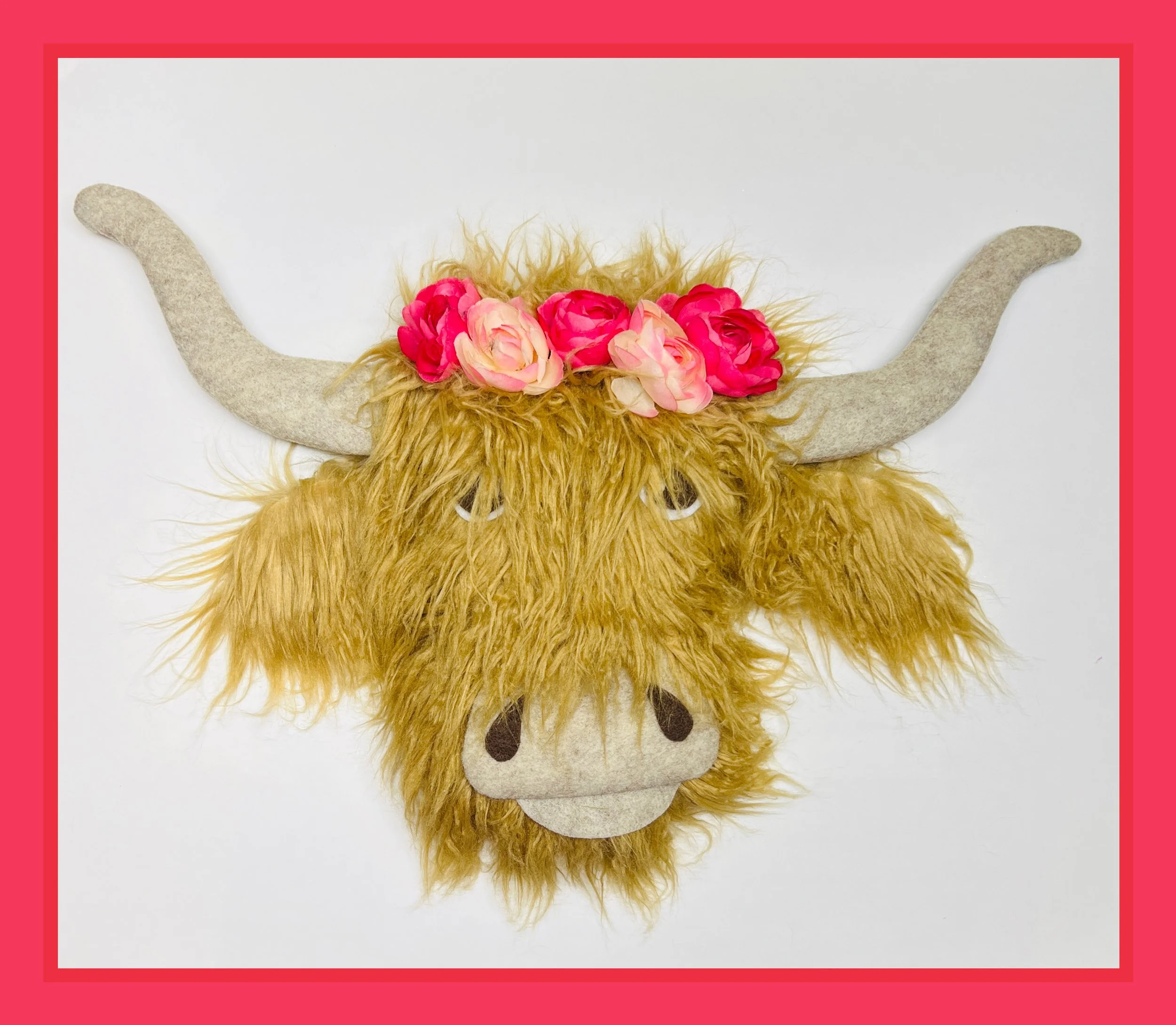 Highland Cow - Tan with Pink Flowers