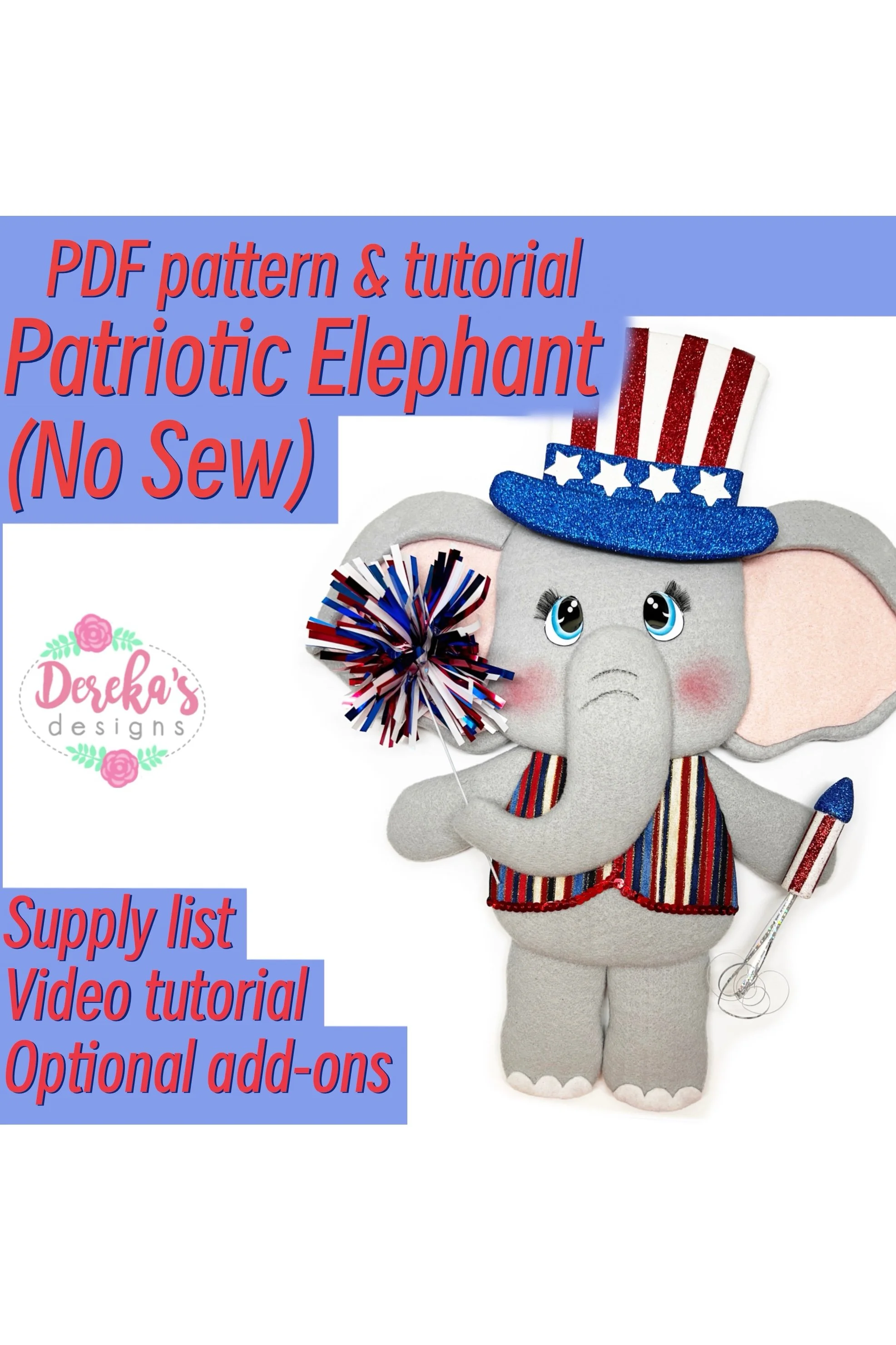 Patriotic Elephant (no sew) - Digital Download