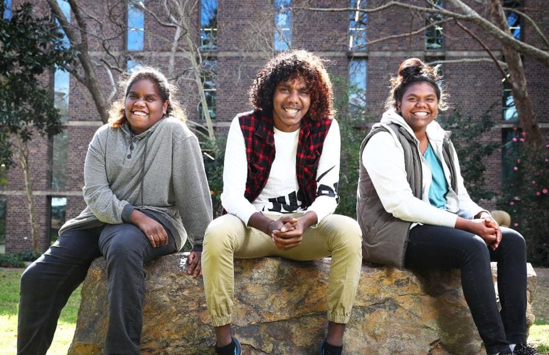 Macquarie University students from Ngukurr: Shania Miller, Ernest Jnr Daniels and Melissa Wurramarrba, 2017. Photo source: The Australian 31/8/2017