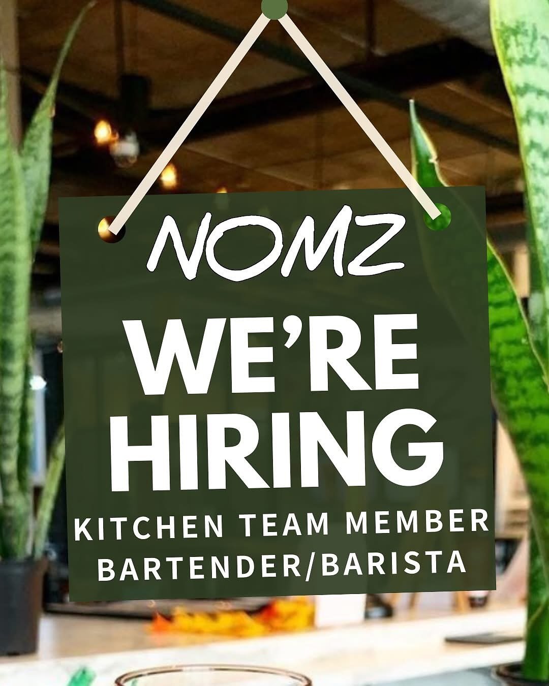NOMZ is hiring! 🥗☕️

Join our Kitchen or Bar team by applying online or in-person! 

nomzeatz.com/join-our-team