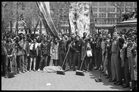 Earth Day celebrations in Union Square Park included cleanup crews composed of school children. From NYC Department of Records and Information Services