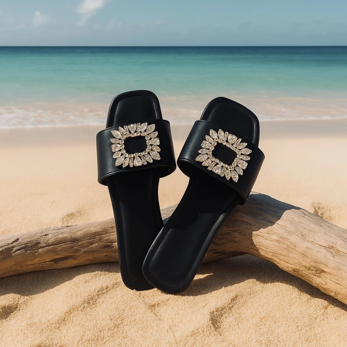 Black Rhinestone Sandals