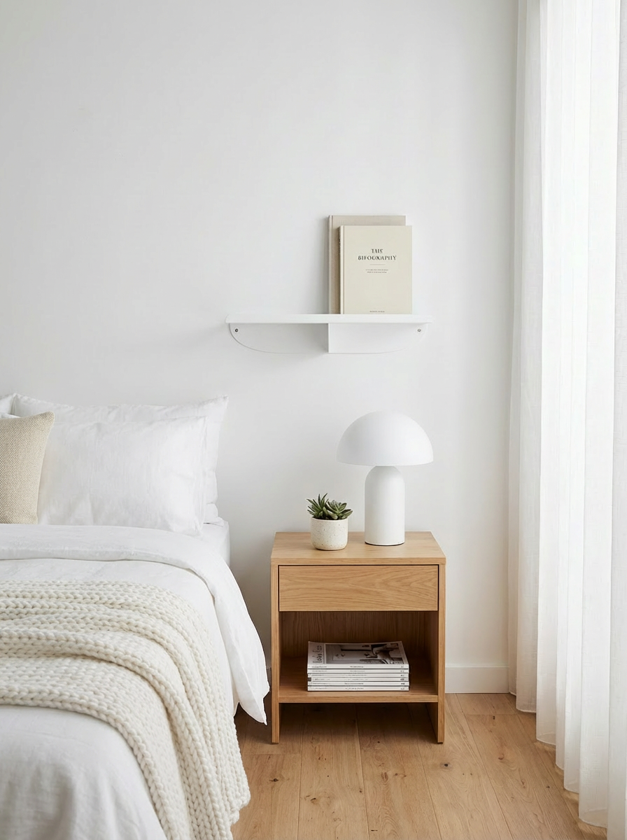 Firefly_Gemini Flash_change the lamp for a mushroom lamp in white. change the sheets and pillows for white 868584.png