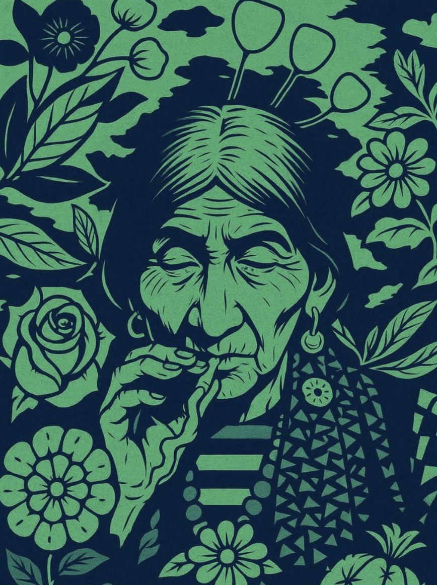 María Sabina fue una sabia y curandera mazateca que preservó ceremonias con hongos sagrados desde una tradición espiritual y comunitaria.