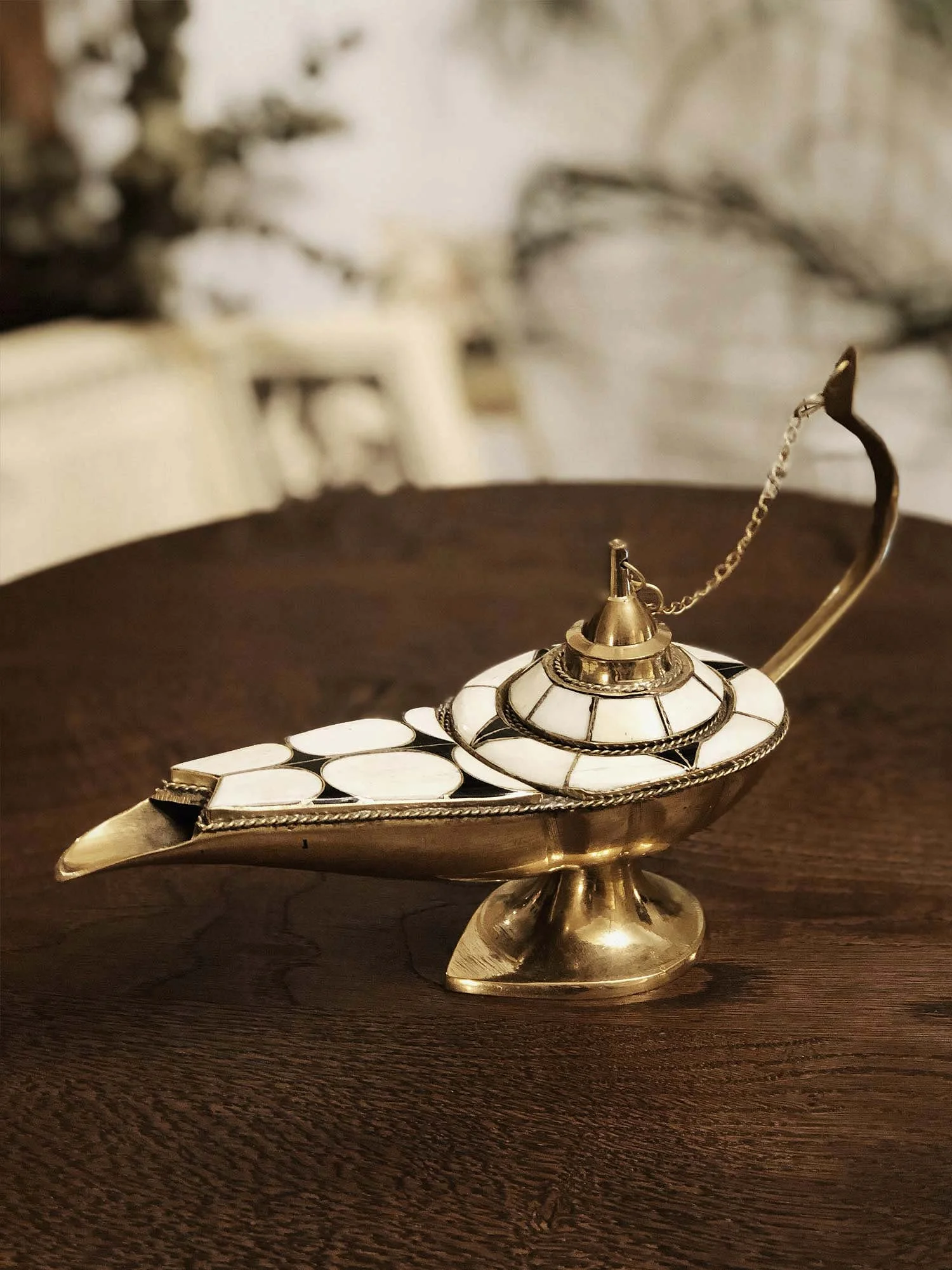 Moroccan Bone Inlay Oil Lamp