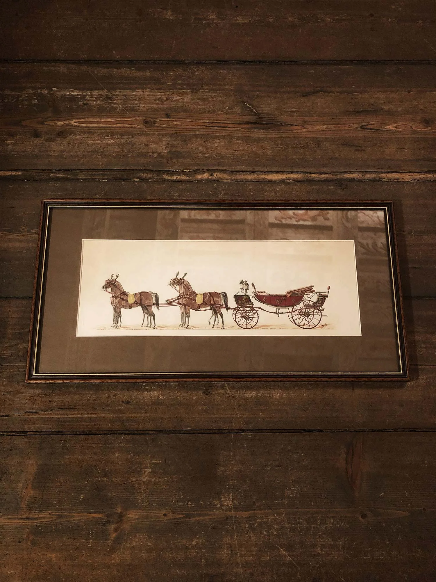 Watercolor Painting Of Horses And Carriage