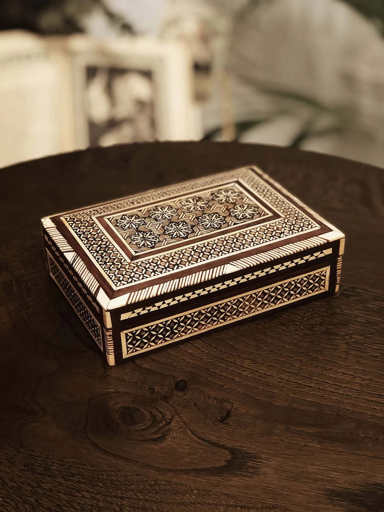 Middle Eastern Mother Of Pearl Inlay Wooden Box