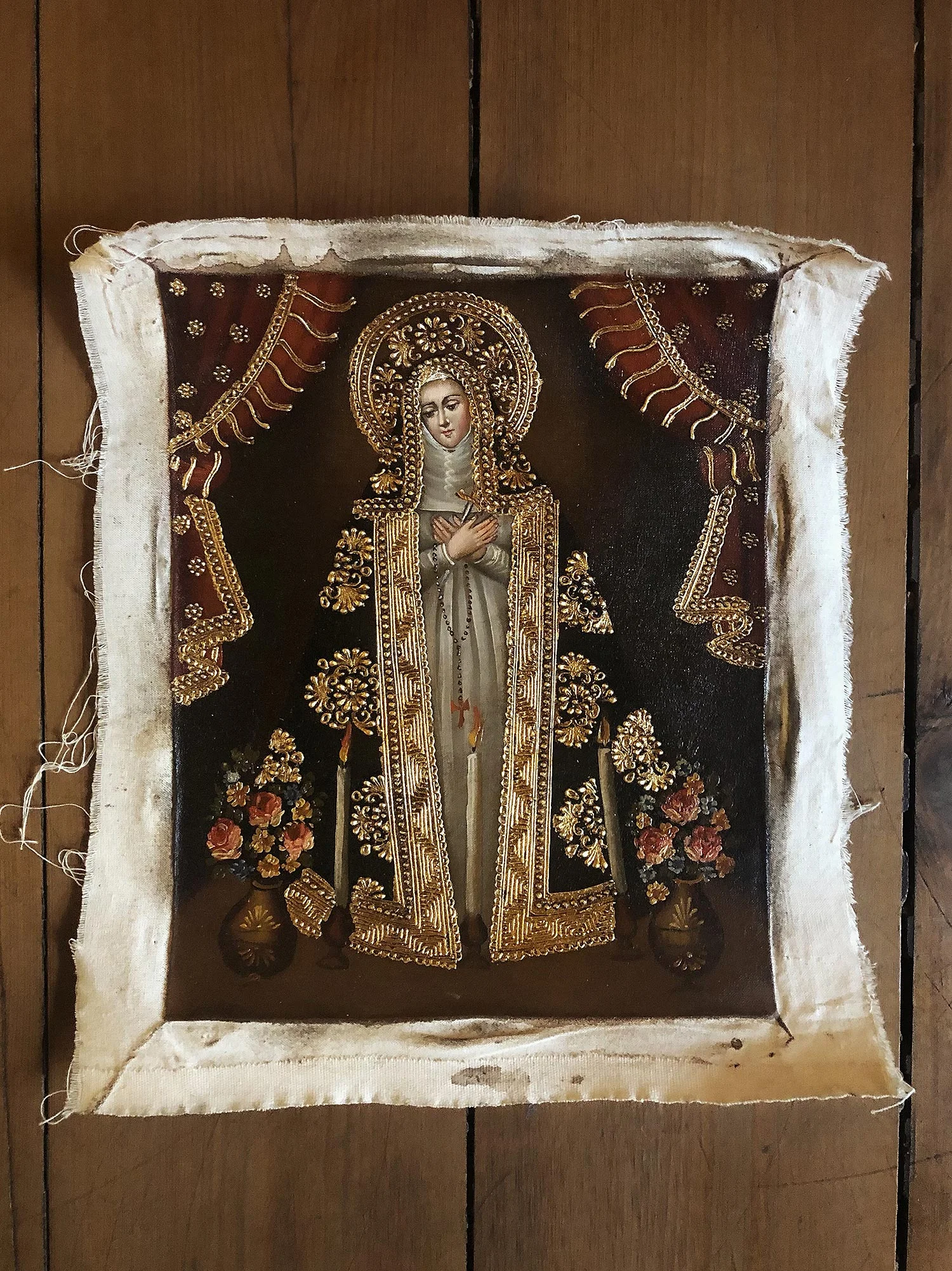 Oil Painting Of Lady Of Sorrows In Cuzco Peru Tradition