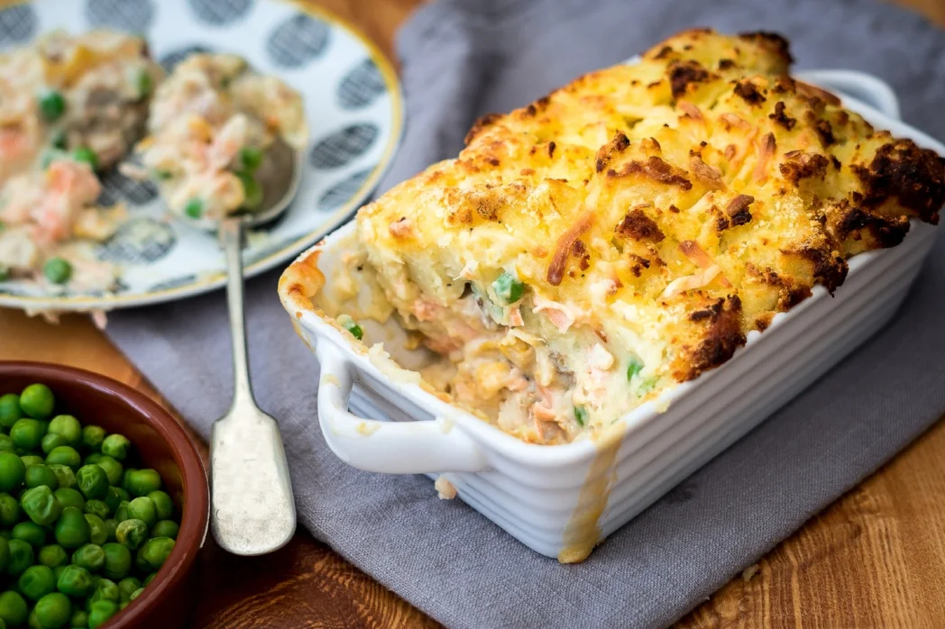 Creamy fish pie with watercress