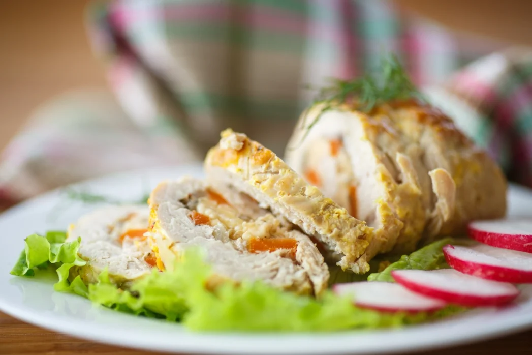 Watercress and prawn roulade