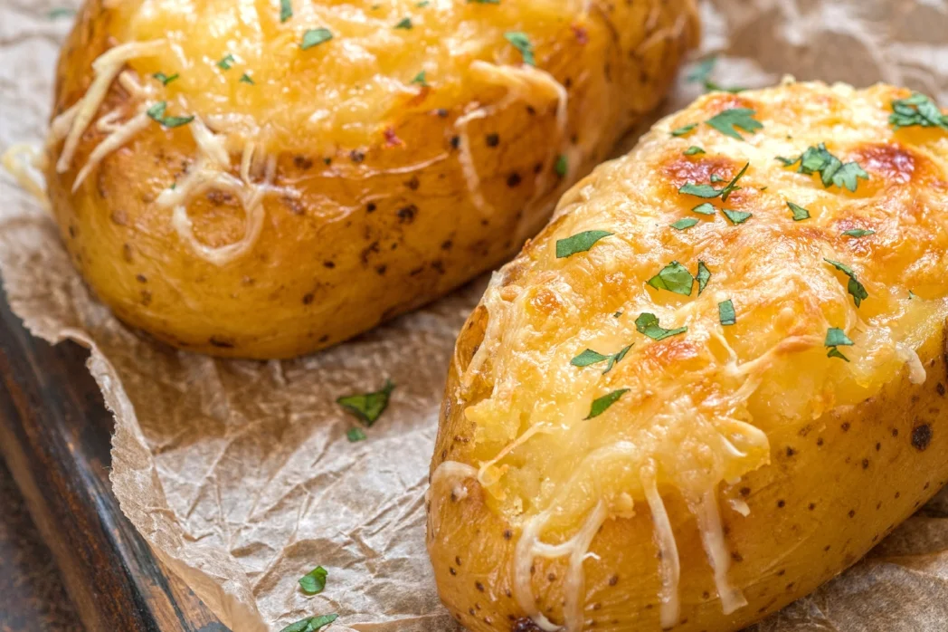 Jacket potatoes with cheesy watercress filling