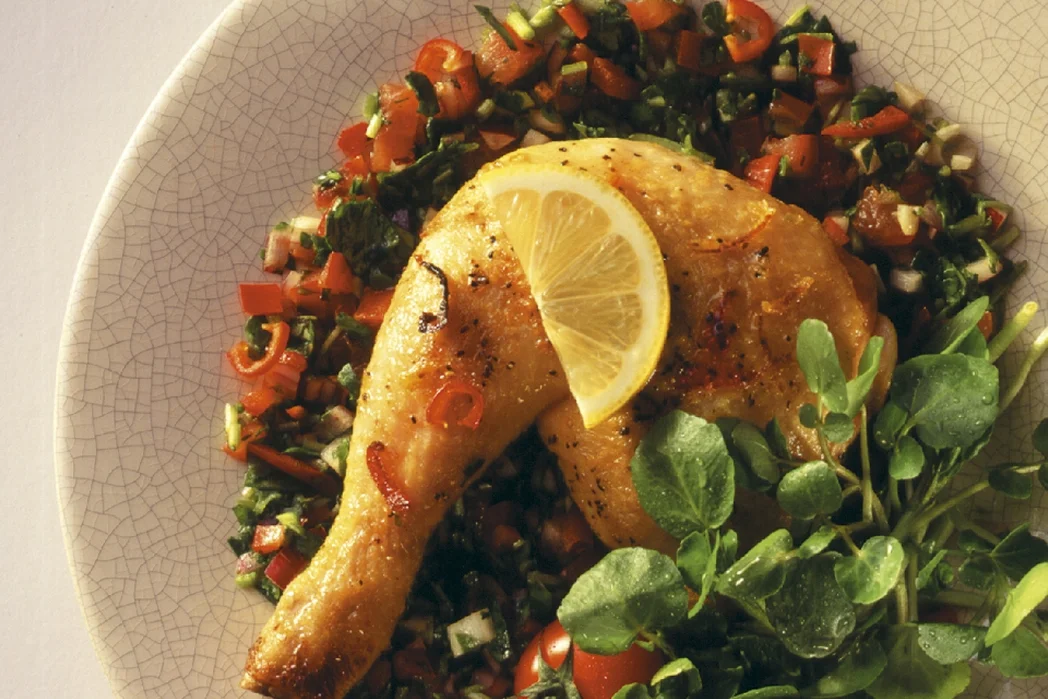Chilli chicken with watercress salsa
