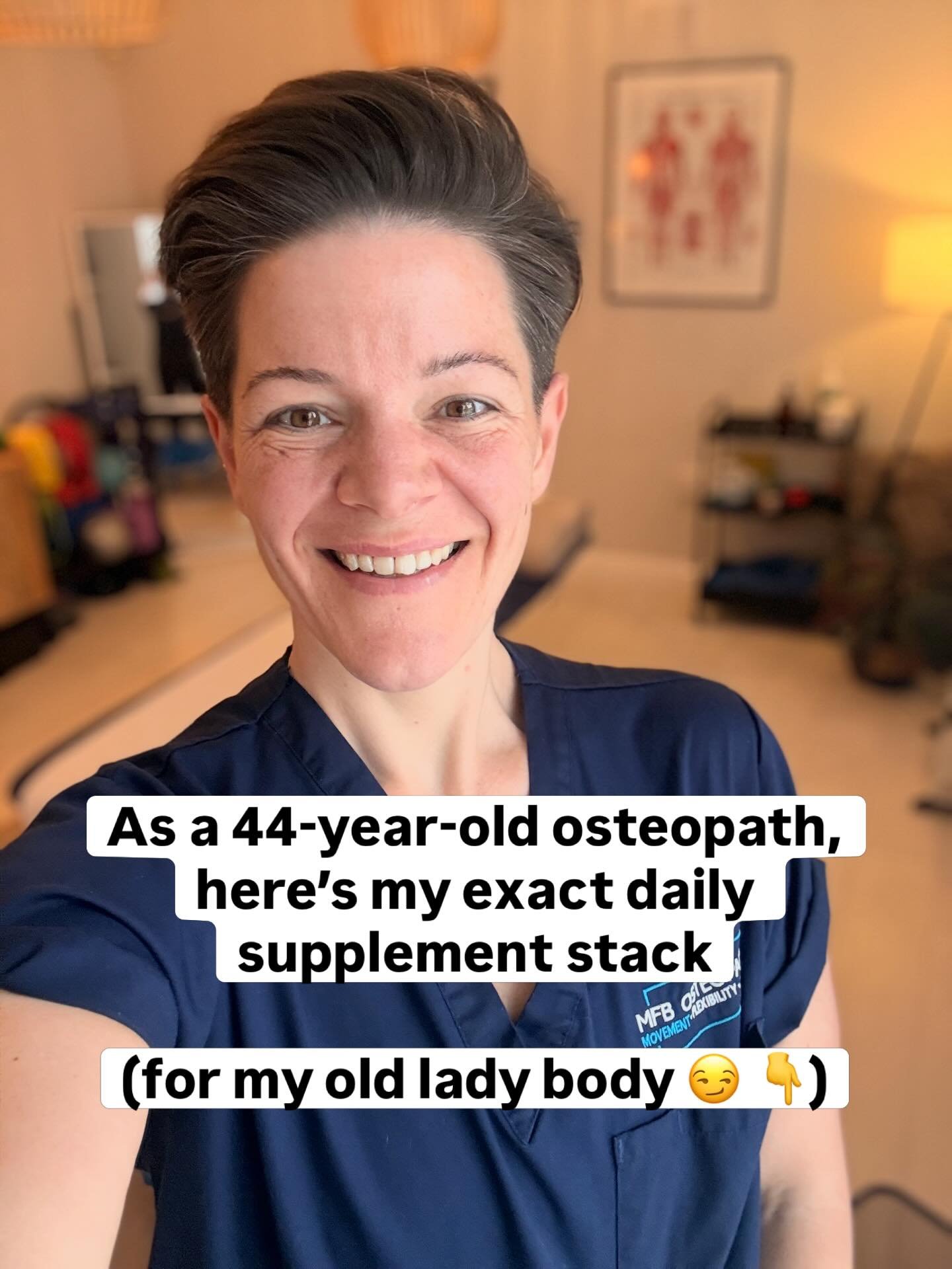 You don&rsquo;t accidentally age well.

As a 44-year-old osteopath, this is the exact supplement stack I use daily to support my &ldquo;old lady body&rdquo; 😏

But let&rsquo;s be clear&hellip;
Supplements are just that &mdash; supplemental.

You can