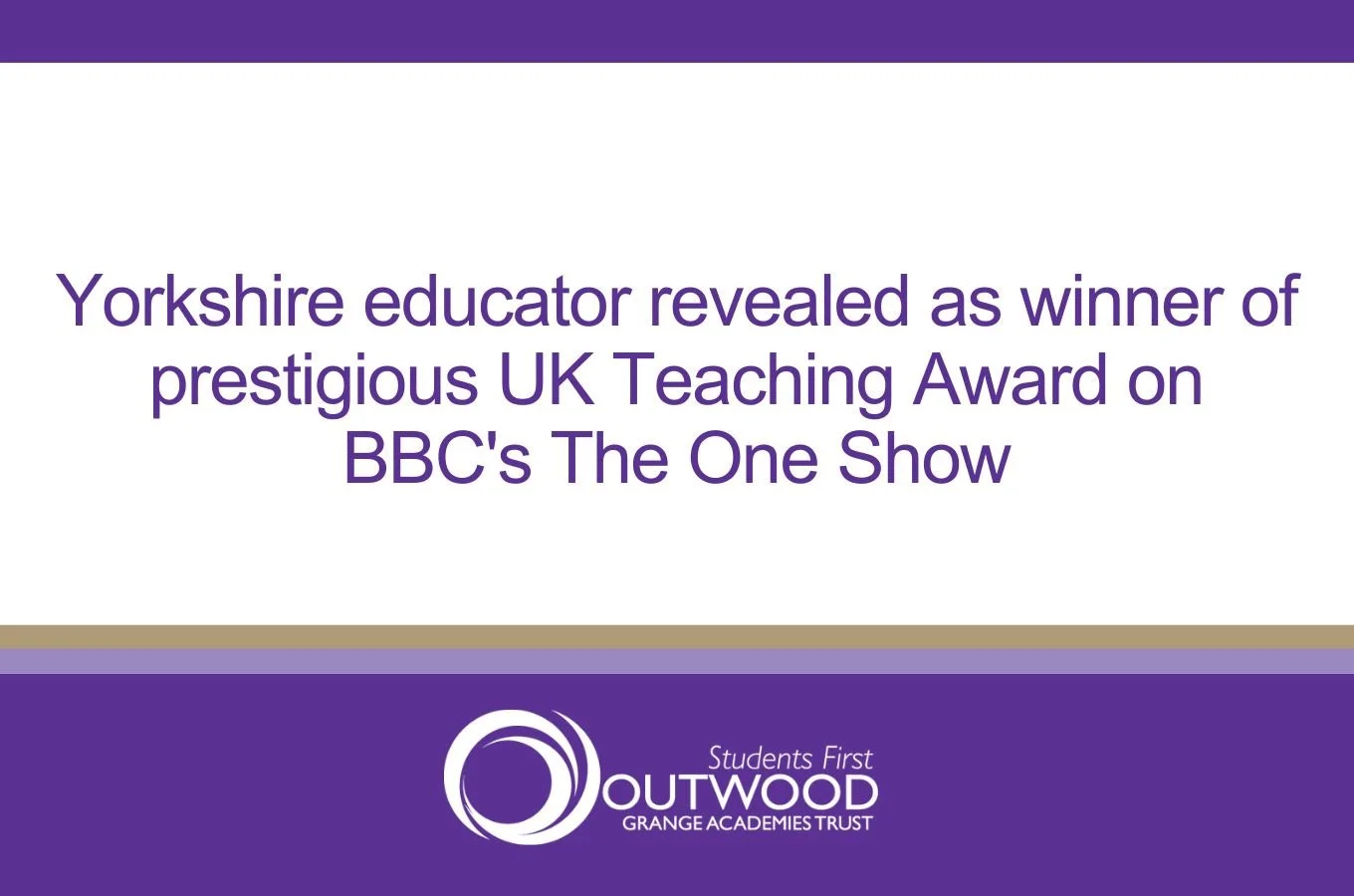 Yorkshire educator revealed as winner of prestigious UK Teaching Award on BBC's The One Show