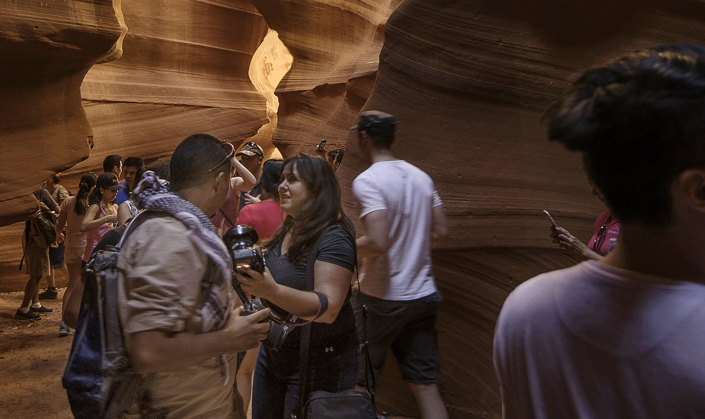 Both Upper and Lower Antelope Canyon can be very crowded, and unless you are with a special booked photography tour, it is not allowed to use tripods, which makes it difficult to use a high aperture without bumping up your ISO also.